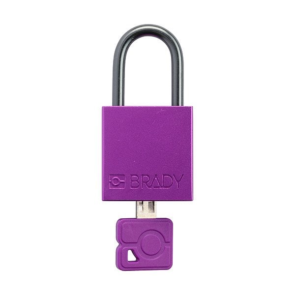 Brady Lockout Padlock, Keyed Alike, Aluminum, Purple, 1 in Shackle Height, 1 1/4 in Body Width, 6 PK CPAL-PRP-25AL-KA6 - main