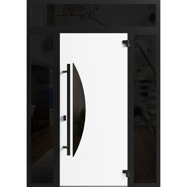 Vdomdoors Front Exterior Prehung Steel Door Ronex1077 Teak 2 Sidelight and Transom Window Sidelite Entry RONEX1077EXD-OAK-W16+36+16 X H80+16-LH-I - main