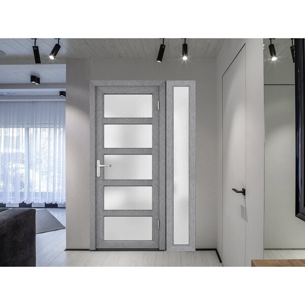 Vdomdoors Front Exterior Prehung FiberGlass Door Frosted Glass / Manux 8002 Grey Ash / Sidelight Exterior Win MANUX8002EXD-SS-W36+12 x H80-LH - main