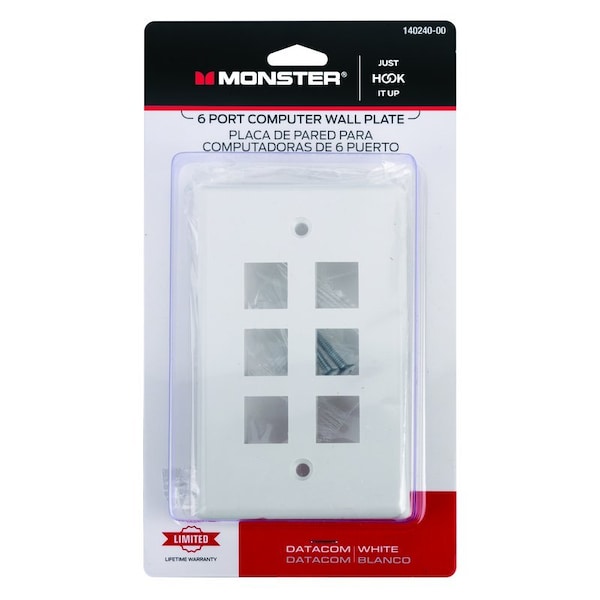 Monster Cable Just Hook It Up White 6 gang Plastic Keystone Wall Plate 140240-00 - main