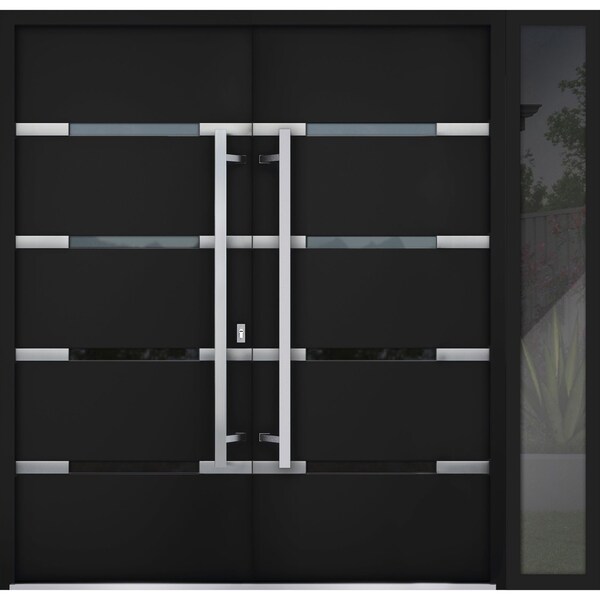 Vdomdoors Steel Double Doors Deux 1105 Black Enamel Sidelight Exterior Window Stainless Inserts Double Modern DEUX1105DEXD-BLK-RH-W72+14 x H80 - main