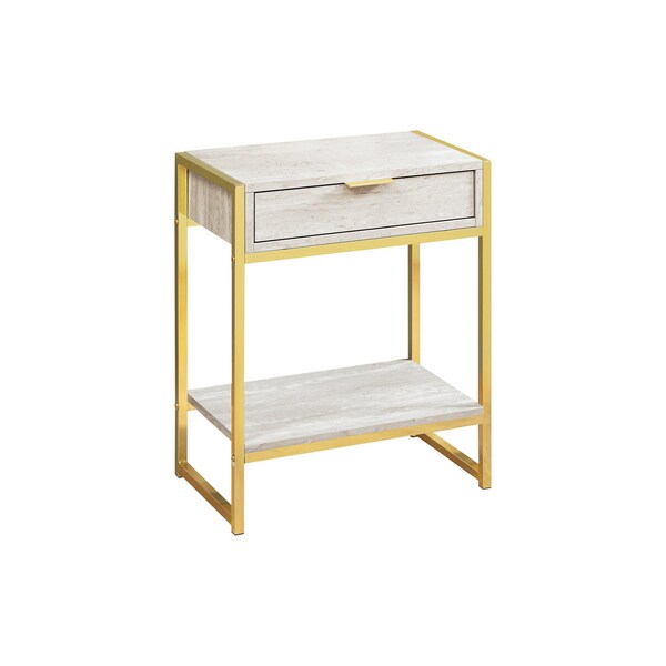 Homeroots 24" Gold And Beige Wood And Metal End Table With Drawer And Shelf 333229 - main
