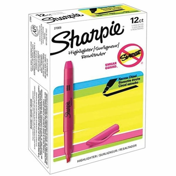 Sanford Sharpie, POCKET STYLE HIGHLIGHTERS, CHISEL TIP, FLUORESCENT PINK, DOZEN 27009 - main