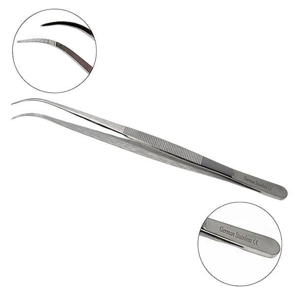 A2Z Scilab Culinary Tweezers, Narrow Precision Serrated Jaws, 8 Inch Curved, Stainless Steel Tongs A2Z-ZR1047 - main