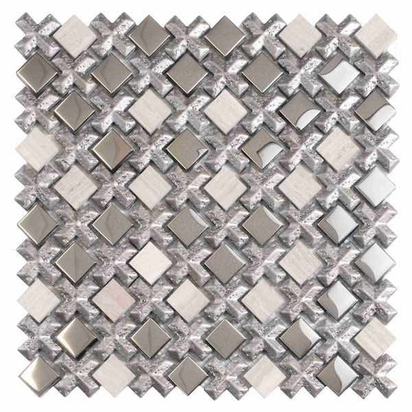 Apollo Tile Gray Beige 11 in x 11 in Glass, Resin, Stone Polished Wall Mosaic Tile 4.2 sqft/case, 5PK APLBDA88S7AA - main