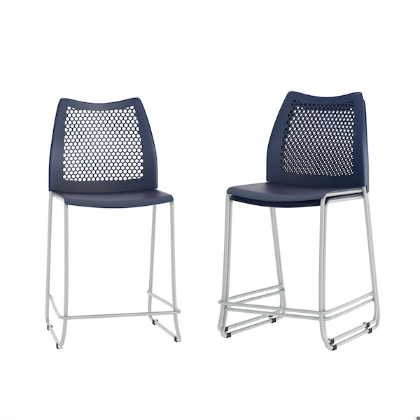 Flash Furniture HERCULES Series Navy Stack Counter Stool with Air-Vent Back and Gray Powder Coated Sled Base, 3PK 3-RUT-498A-CS-NV-GG - main