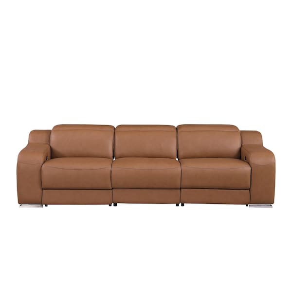 Homeroots 103" Chestnut Italian Leather Reclining USB Sofa 632888 - main