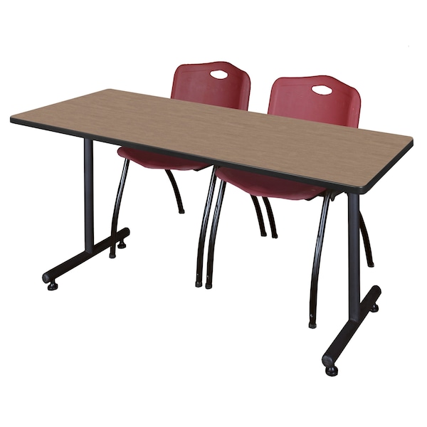 Regency Kobe T-Base Training Seminar Table W/ 2 M Stack Chairs, 60 in W, 30 in L, Noble Oak MKTRCT6030NO47BY - main