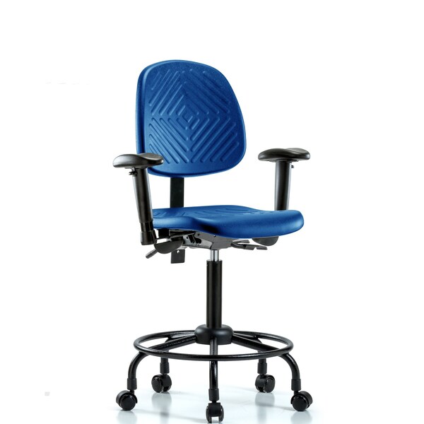 Blue Ridge Ergonomics Poly Chair, Round Tube Base, Med Bench, Med Back, Tilt, Arms, Casters, Blue BR-PMBCH-MB-RT-T1-A1-RC-BLU - main