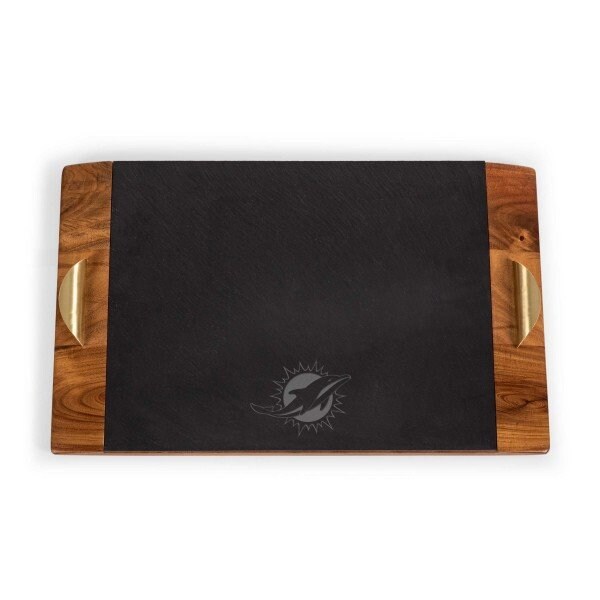Picnic Time Family Of Brands NFL Miami Dolphins - Covina Acacia and Slate Serving Tray 957-07-512-173-2 - main