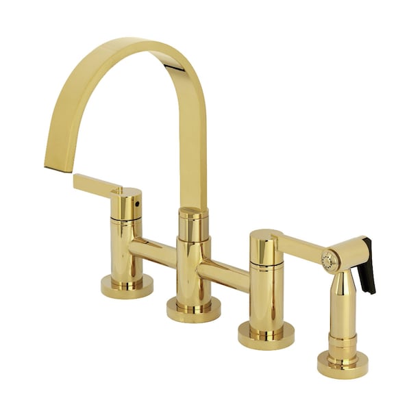 Kingston Brass Bridge Kitchen Faucet with Brass Sprayer, Polished Brass KS8262CTLBS - main