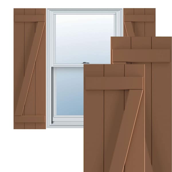 Ekena Millwork True Fit PVC, Three Board Joined Board-n-Batten Shutters w/Z-Bar, Burnt Toffee , 16 1/8W x 32H, PR TFP102BBF16X032BT - main