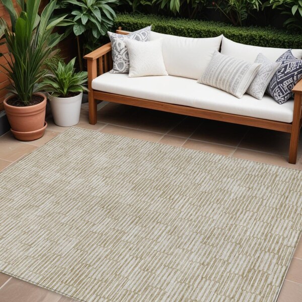 Homeroots 8' X 10' Beige And Ivory Geometric Washable Indoor Outdoor Area Rug 594974 - main
