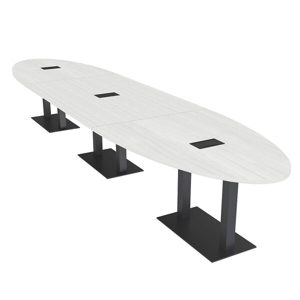 Skutchi Designs Oval Conference Table With Power Unit, 48 in W, 216 in L, White HAR-OVL-48X216-DOU.BK-WA7976-EBLK - main