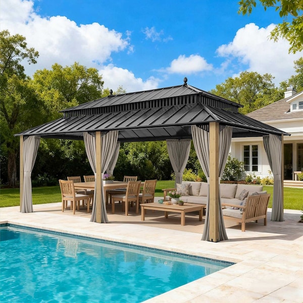 Sunjoy 20x12 Kingston Hardtop Rectangular Gazebo Wood A1020436B000 - main