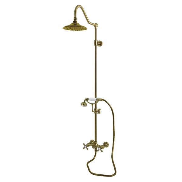 Kingston Brass Wall Mount Rain Drop Shower System with Hand Shower, Antique Brass CCK3663AX - main
