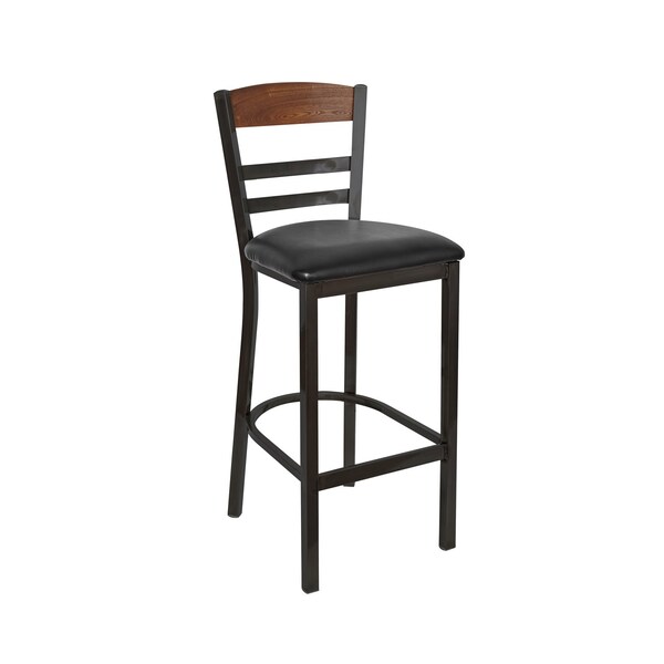 Bfm Seating Barrick Steel Wood Back Bar Stool - Quick Ship Black Vinyl Seat, Autumn Ash Back - Sand Black Finish 2165BBLV-AASB - main