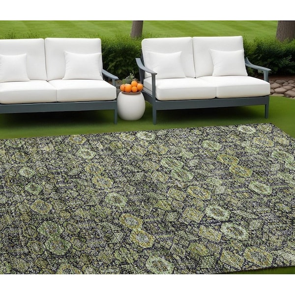 Homeroots 9' X 12' Blue and Green Floral Washable Non Skid Indoor Outdoor Area Rug 564336 - main