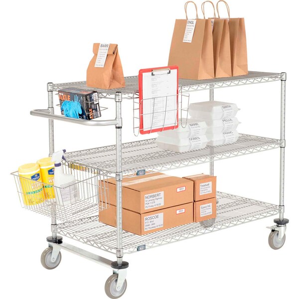 Global Industrial Nexel, 3 Shelf, Push Cart, Nexelate, 30"W x 24"Dx40"H, Poly Casters, 2 Rigid, 2 Brake B2370677 - main