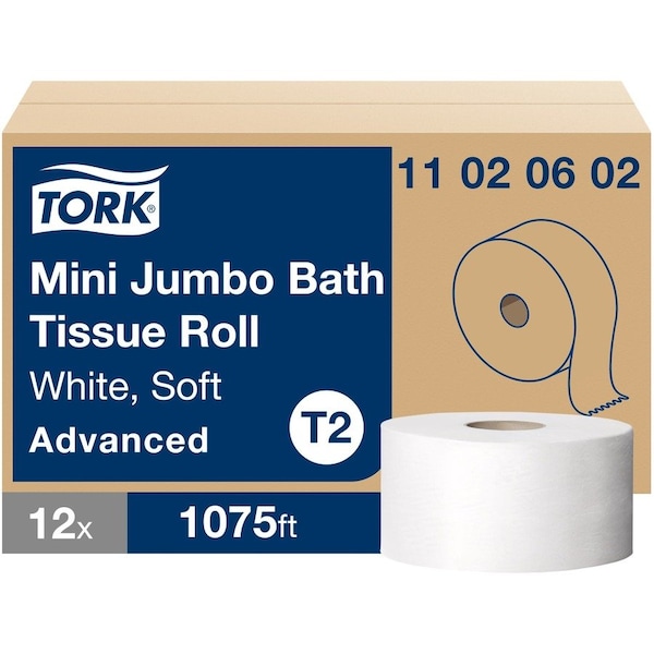 Tork Advanced Jumbo Bath Tissue, Septic Safe, 2-Ply, White, 3.48in x 751 ft, 12PK 11020602 - main