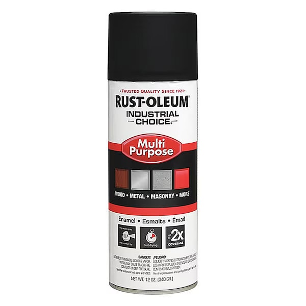 Rust-Oleum Industrial Choice 1600 System Multi-Purpose Enamel Spray Primer, Flat Black, 12 oz 257400 - main