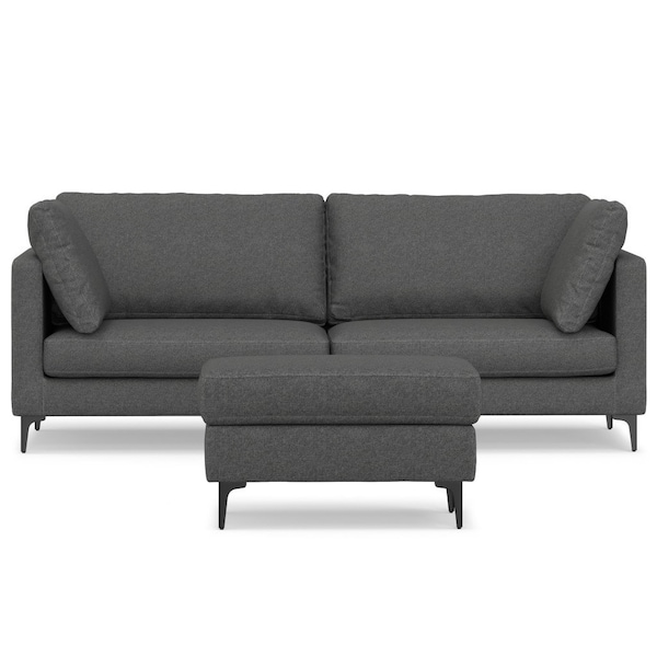 Homeroots 90" Gray Fabric Sofa With Ottoman With Black Legs 641062 - main
