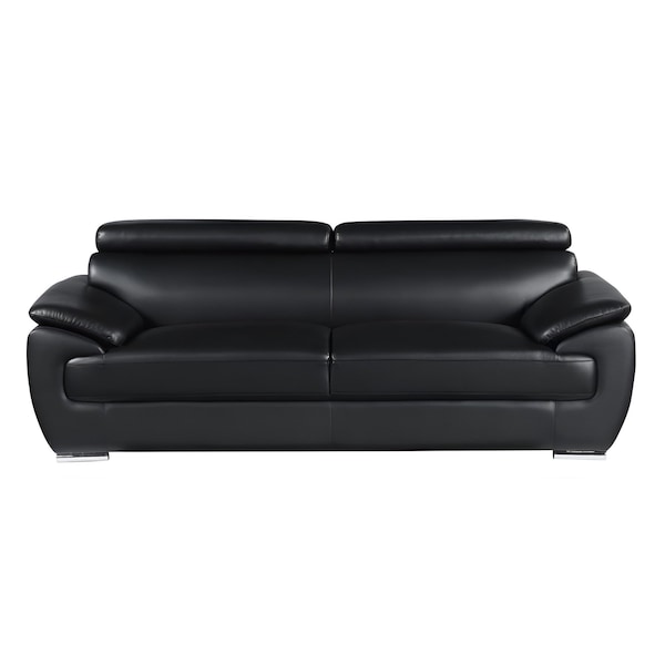 Homeroots 86" Black Leather Sofa With Silver Legs 329519 - main