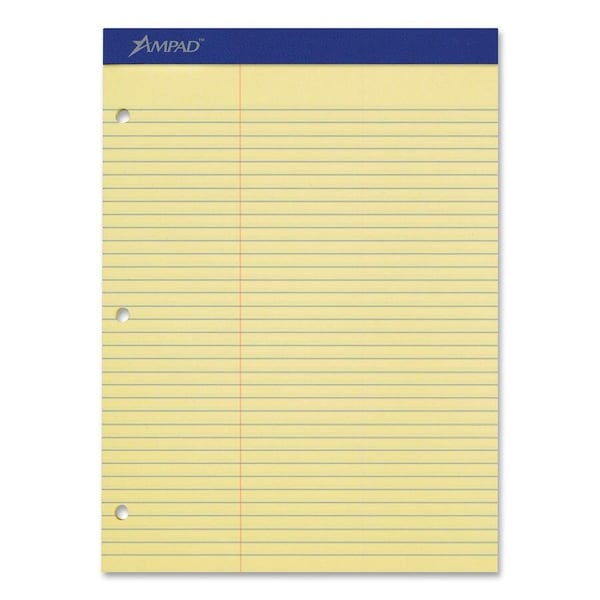 Esselte Perforated Pad, 8-1/2" x 11-3/4", College Ruled, 3-Hole Punched, Canary, 100 Sheet/Pad 20245 - main