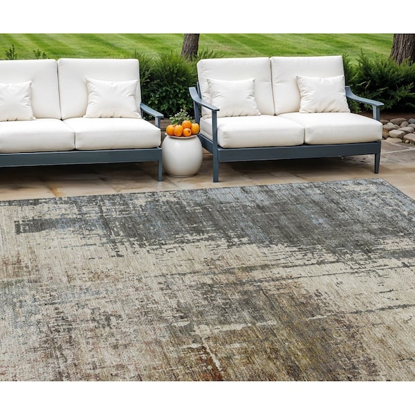 Homeroots 9' X 12' Beige Brown And Gray Abstract Washable Indoor Outdoor Area Rug 587318 - main