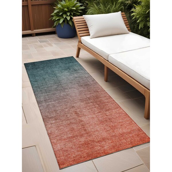 Homeroots 8' Runner Gray and Red Orange Ombre Washable Non Skid Indoor Outdoor Runner Rug 563728 - main