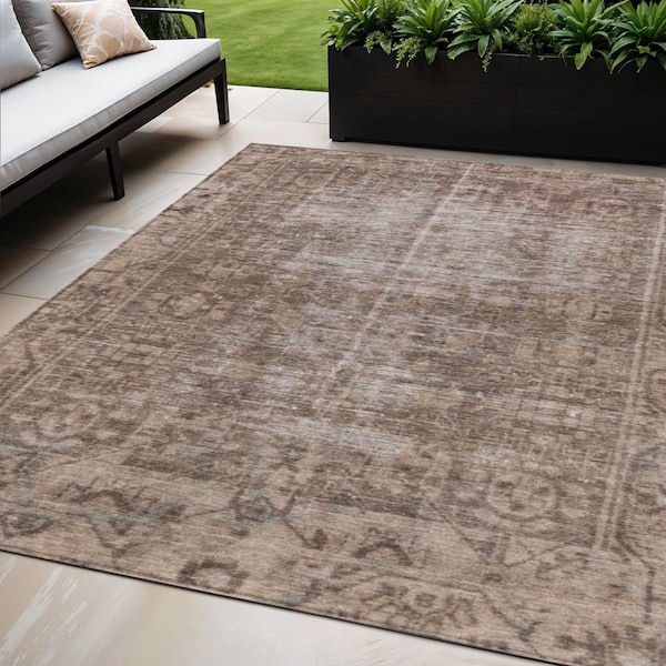 Homeroots 5' X 8' Brown Oriental Washable Indoor Outdoor Area Rug 607525 - main