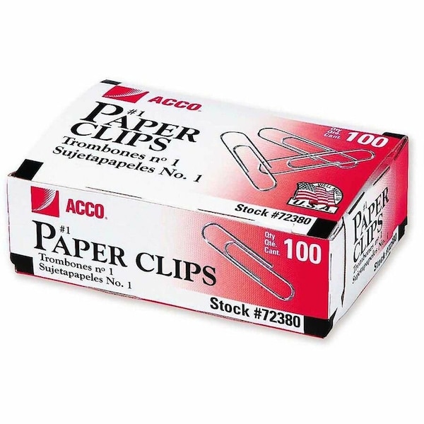 Acco Paper Clip, Silver, Steel Wire, PK1000 ACC72380 - main