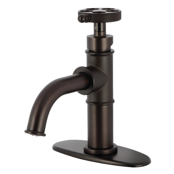 Kingston Brass One-Handle 1-Hole Bathroom Faucet with Knurled Handle, Deck Plate, and Push Pop-Up Drain KSD2825RKX - main