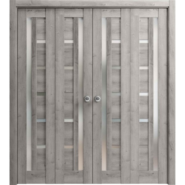 Sartodoors Sliding Closet Double Bi-fold Doors Grey Solid Core Modern Interior QUADRO4088DBF-NEB-96 x 84 (4* 24x84) - main