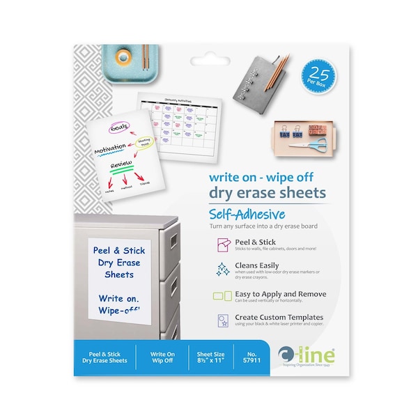 C-Line Products Dry Erase Sheets, Plastic, 11 in, 8 1/2 in 57911 - main