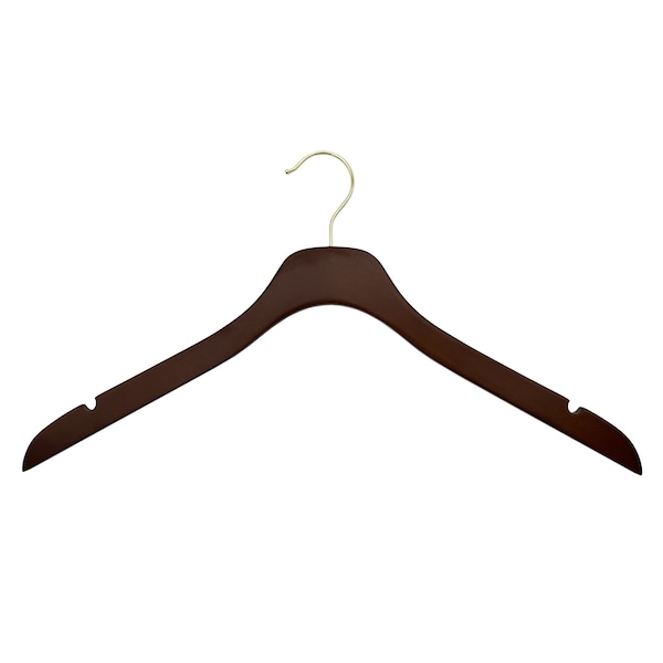 Nahanco 17in Mahogany Wooden SlimLine Shirt/Dress Hanger w/ Gold Hook, 50PK SL7031750GH - main