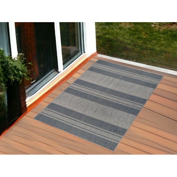 Homeroots 2' X 3' Blue and Gray Striped Stain Resistant Indoor Outdoor Area Rug 531639 - main