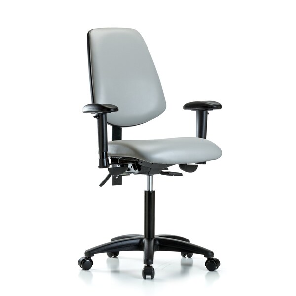 Blue Ridge Ergonomics Medium Bench Chair Adjustable Arms, 22" to 29" Height, Vinyl, Dove BR-VMBCH-MB-RG-T0-A1-NF-RC-8567 - main