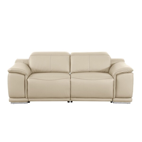 Homeroots 76in Cream and Silver Italian Leather Power Reclining Loveseat 720512 - main
