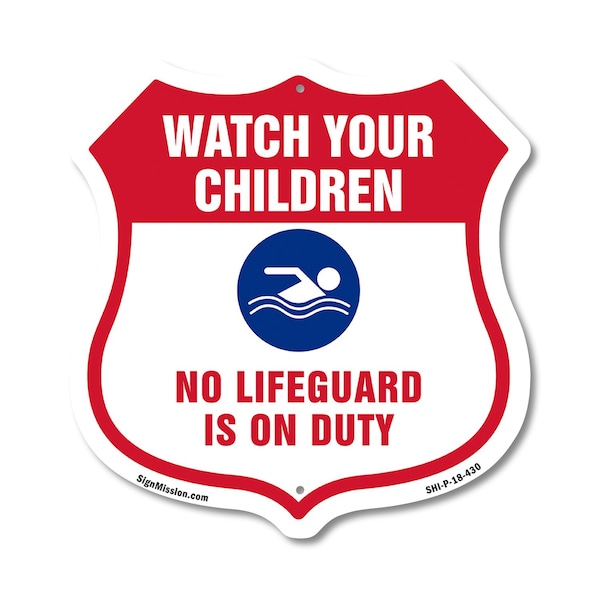Signmission Pool Safety Shield Sign Attention Watch, 18 Inch X 18 Inch, Plastic Sign SHI-P-18-430 - main