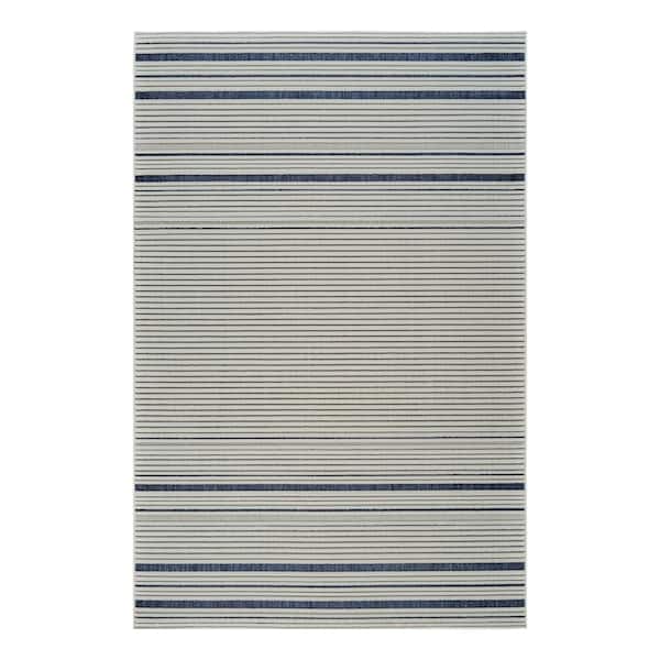 Homeroots 4' X 6' Blue and Cream Striped Distressed Indoor Outdoor Area Rug 558781 - main