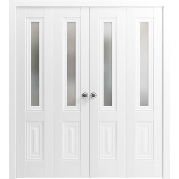 Sartodoors Sliding Closet Double Bi-fold Doors, Lucia 8822 White Silk with Frosted Glass, Sturdy Tracks Moldin LUCIA8822DBF-WS-72 x 80 (4* 18x80) - main