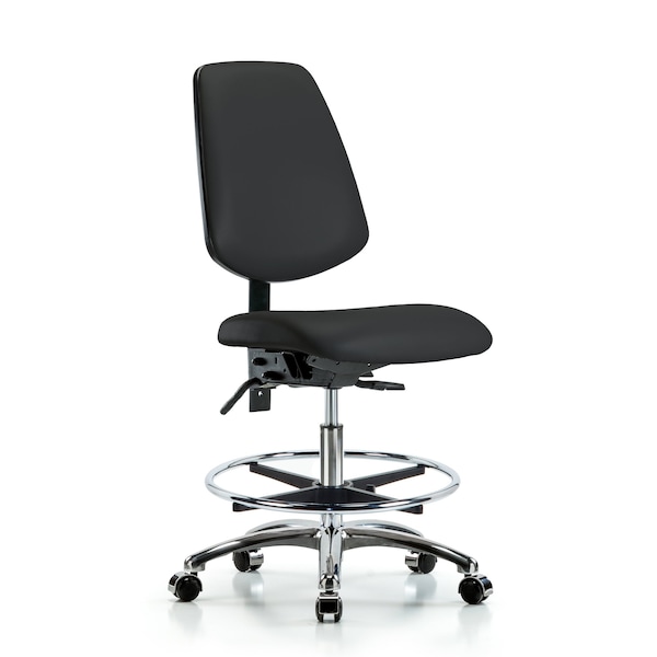 Blue Ridge Ergonomics Bench Chair, Vinyl, Med, Bk, CF, Cast, Blk, No Arms, 22" to 29" Height, Black BR-VMBCH-MB-CR-T1-A0-CF-CC-8540 - main