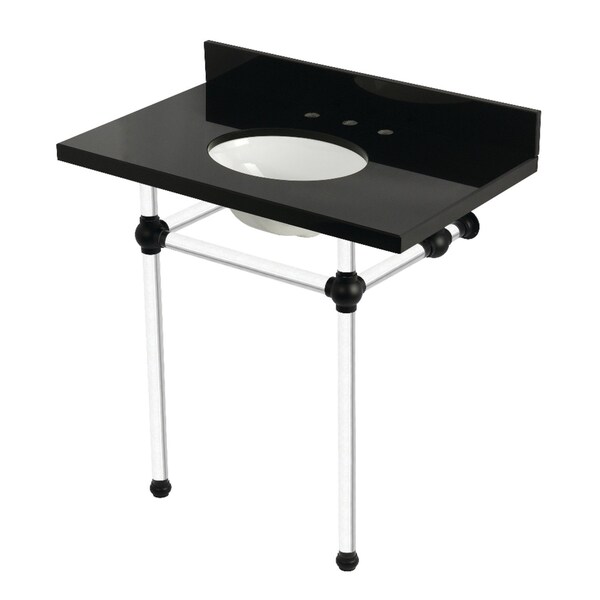Kingston Brass 36" Black Granite Console Sink with Acrylic Legs, 8-Inch, 3-Hole, Black Granite/Matte Black KVPK36KA0 - main