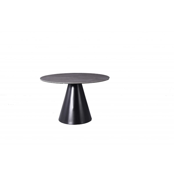 Homeroots 47" Gray Rounded Stone And Iron Pedestal Base Dining Table 370722 - main