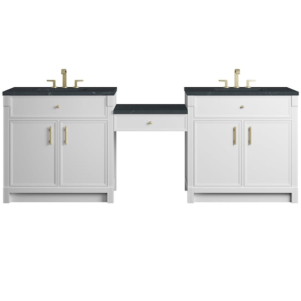 James Martin Vanities Bellshire 96" Dual Vanity Set w/24" Make-Up Counter, Bright White w/3 cm Charcoal Soapstone Sileston 660-VMC96-BW-3CSP - main
