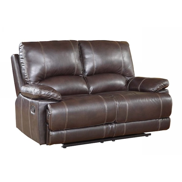 Homeroots 65in Brown Faux Leather Manual Reclining Love Seat 329408 - main