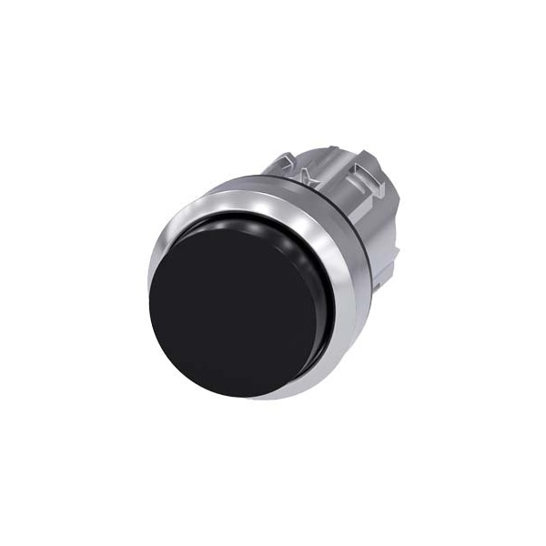 Siemens Pushbutton, 22 mm, round, metal, shiny, black, pushbutton, raised 3SU1050-0BB10-0AA0-ZY19 - main