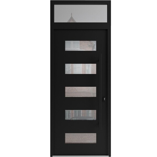 Vdomdoors Aluminum Door Iron 0255 Black Entry Steel Metal Classic Painted 36 x 96 (36 x 80+16)-Left Inswing IRON0255EXD-BLK-W36xH80+16-LH-I - main