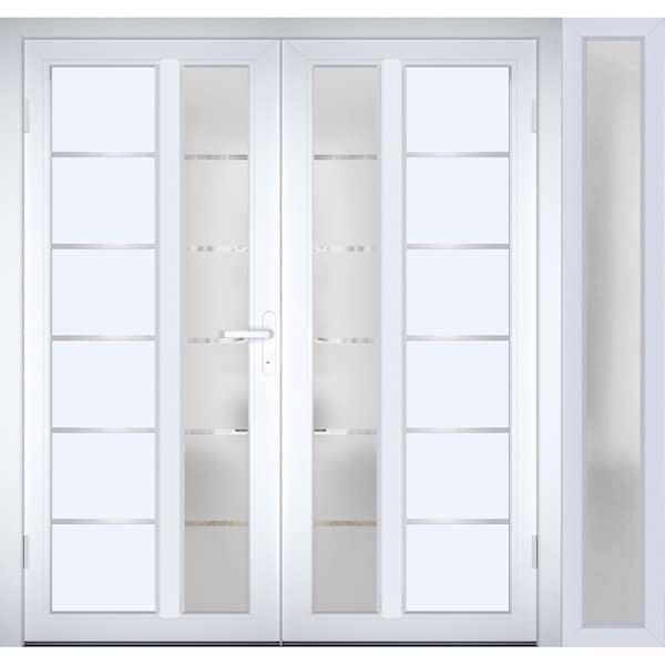 Vdomdoors Front Exterior Prehung Metal-Plastic Double Doors / MANUX 8088 White Silk / Sidelite Exterior Windo MANUX8088DEXD-WS-RH-W72+16xH80 - main